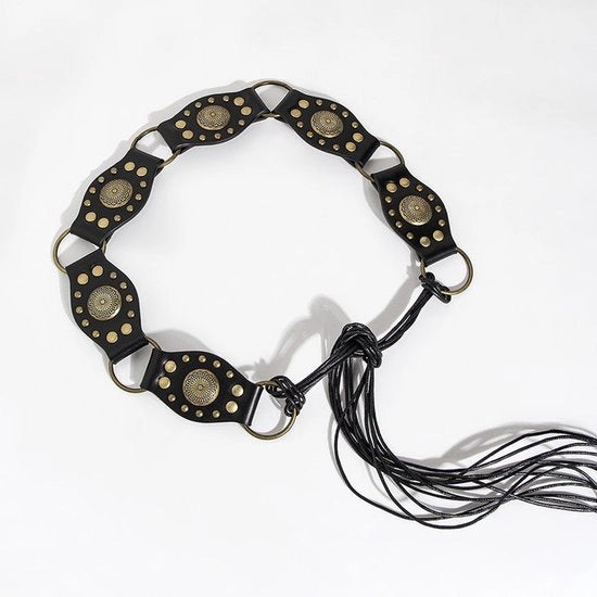 Cinturino in seta tessuta a mano – Accessorio per la vita femminile – Stile boho trendy - nero