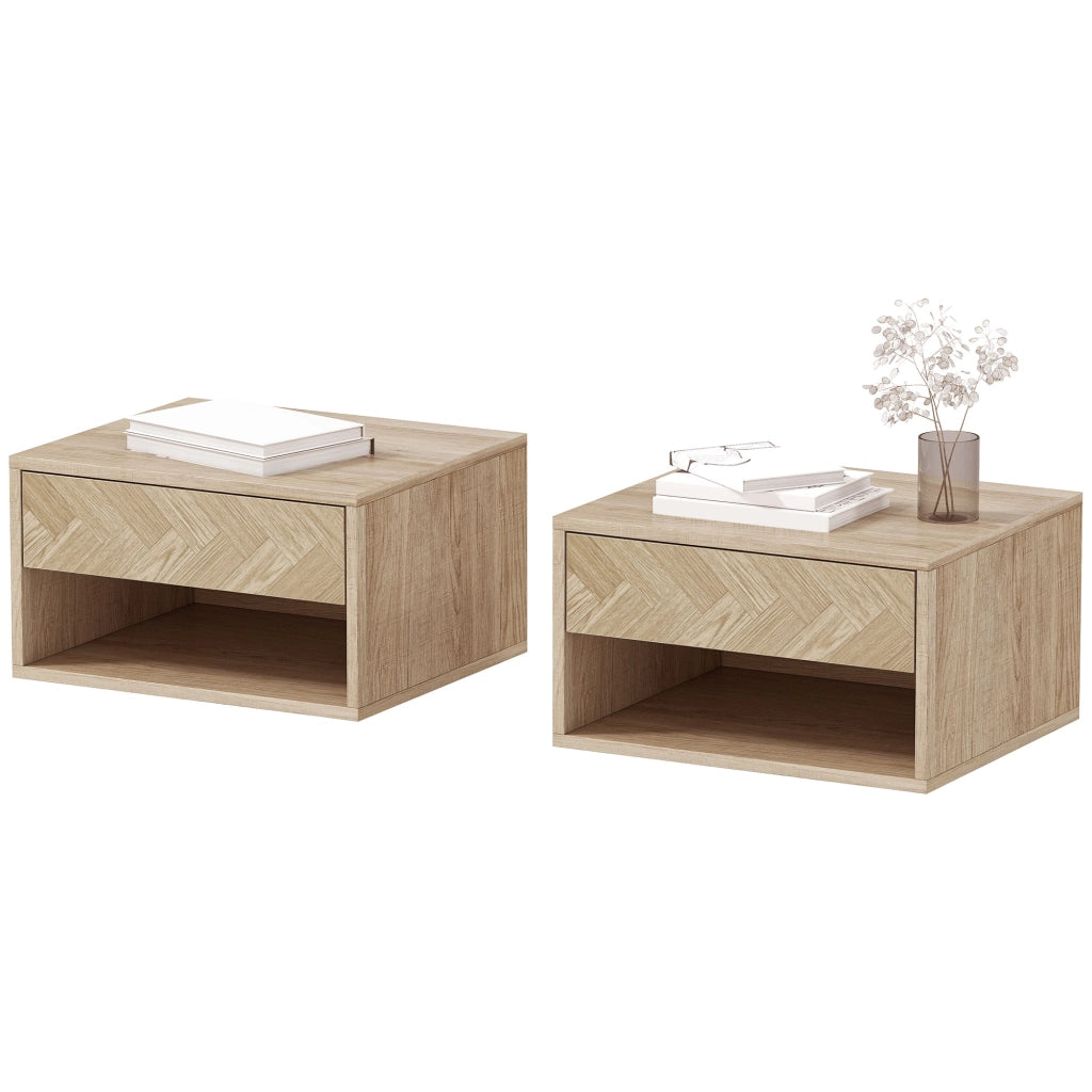 Tavolini da notte a muro ¨C zephmum ¨C legno naturale 37x32x21 cm