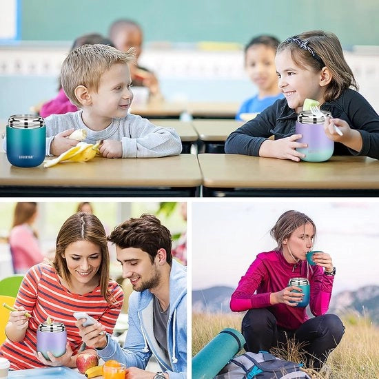 Contenitore termico per alimenti, 500 ml, contenitore termico, acciaio inossidabile, contenitore di riscaldamento con cucchiaio pieghevole, scatola termica per alimenti caldi, bambini, adulti, per scuola, ufficio