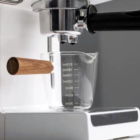Mini Frostante per Caffè - Caffè Espresso - Piatto di Servizio in Vetro - Pitcher per Crema - Manico di Legno - Jar di Siroppo di Caffè - Servizio per Salse - 210ML.