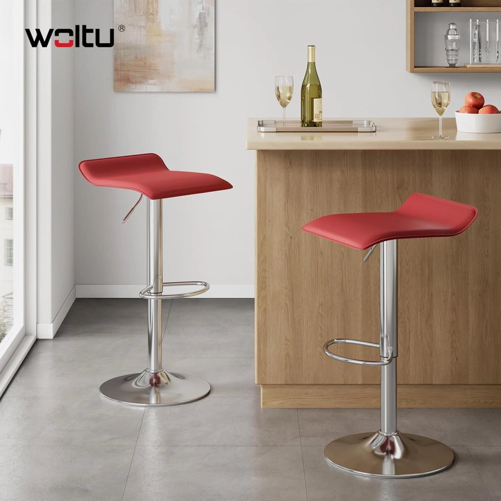 Sgabello da Cucina, Sgabello da Bar Colazione Regolabile in Altezza Girevole a 360°, per Bar, Cucina, Banco, Caffè, PVC+Metallo, con Poggiapiedi, Bordeaux+Argento