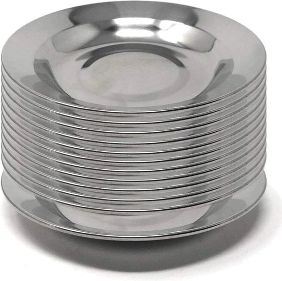 Servizio da aperitivo e degustazione - tavola da servizio - 6 piatti per tapas e antipasti - set 6 - acciaio inox - 10 centimetri
