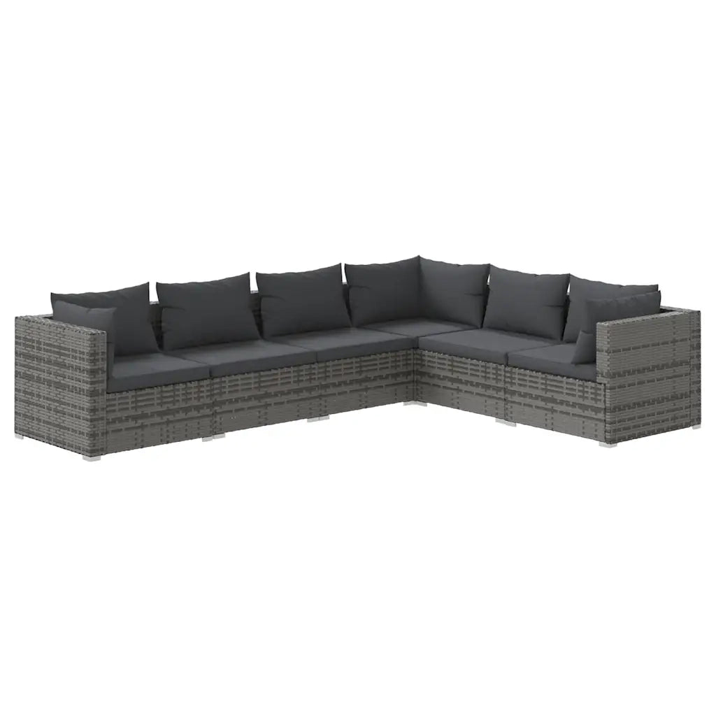 Set Divani da Giardino 6 pz con Cuscini in Polyrattan Grigio 3101717