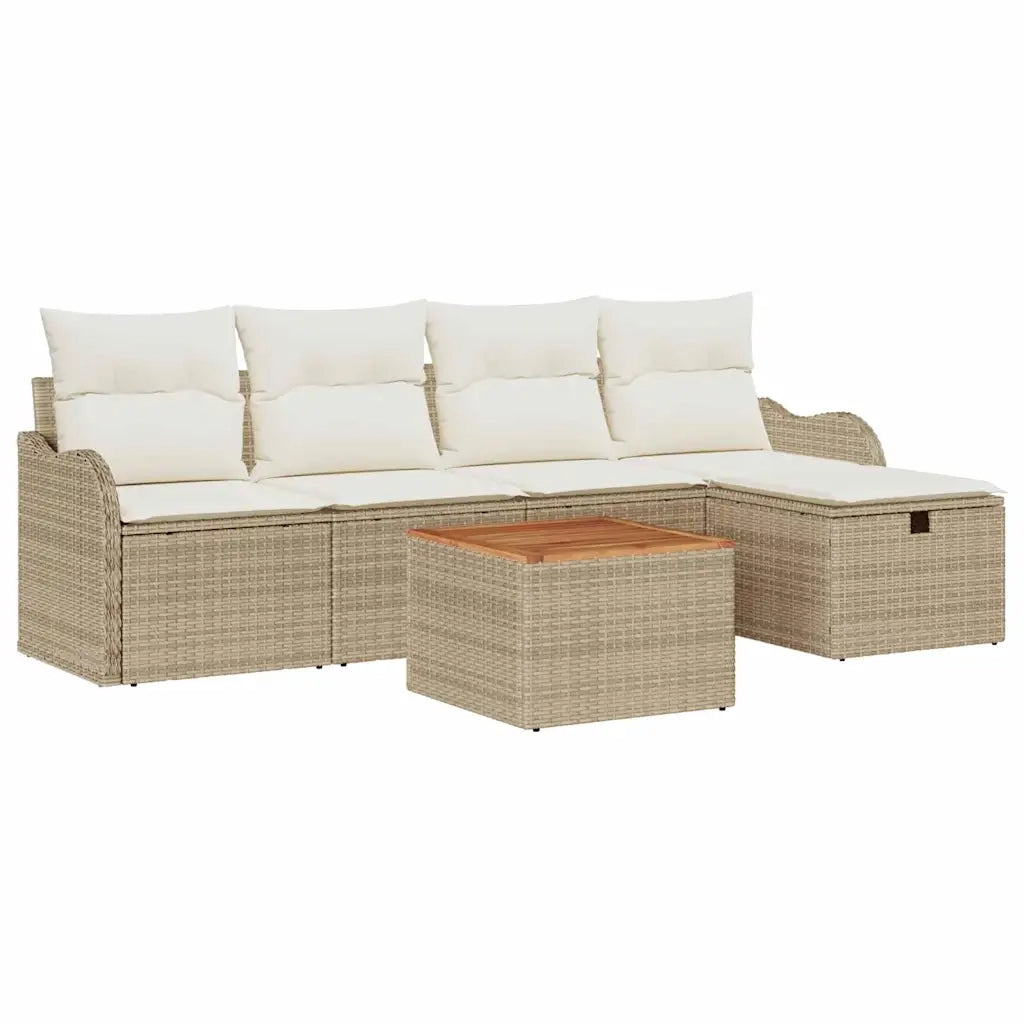Set Divano da Giardino con cuscino 6 pcs Beige polyrattan