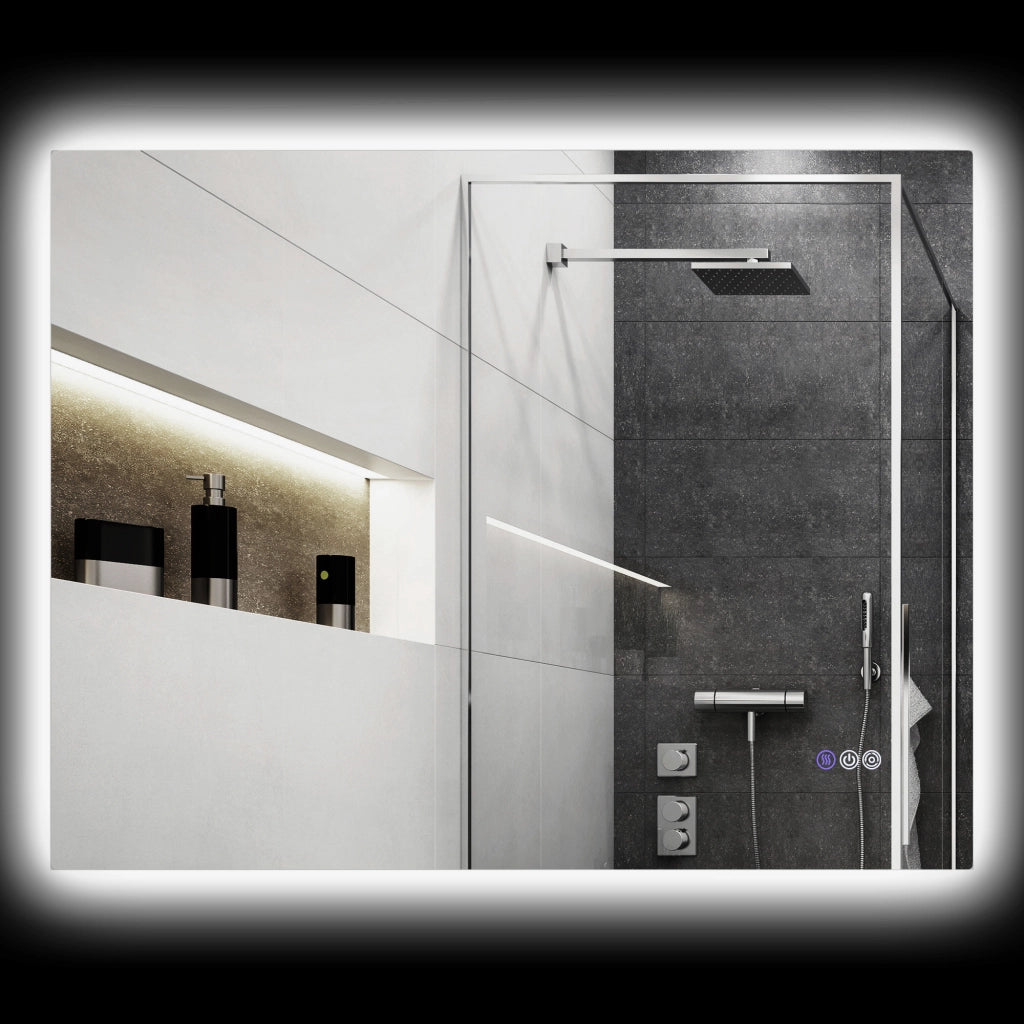 Specchio da Bagno Anticondensa con Luminosit¨¤ e Colore Regolabili, in Vetro e Lega di Alluminio, 80x60x4 cm