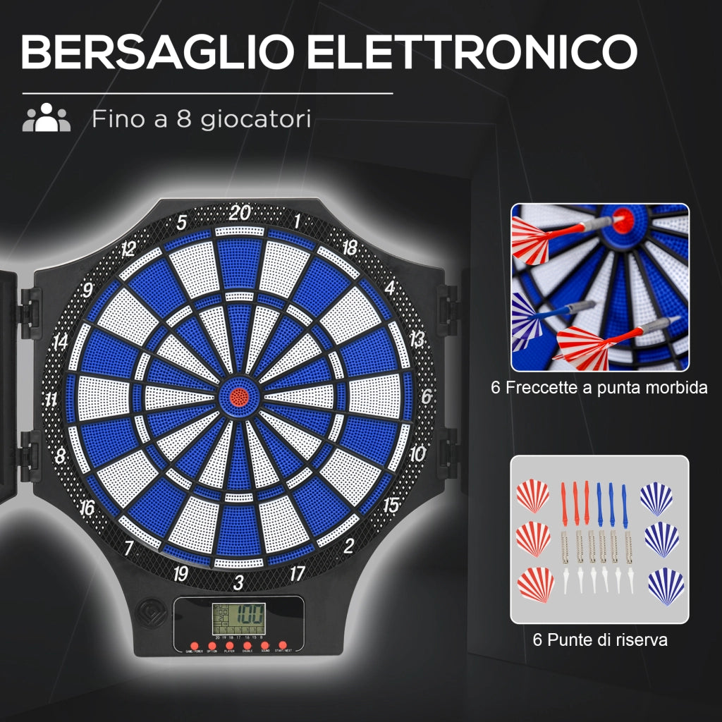 Bersaglio Freccette Elettronico in PP con 6 Freccette e Monitor LCD, 83x45x4 cm, Rosso e Nero