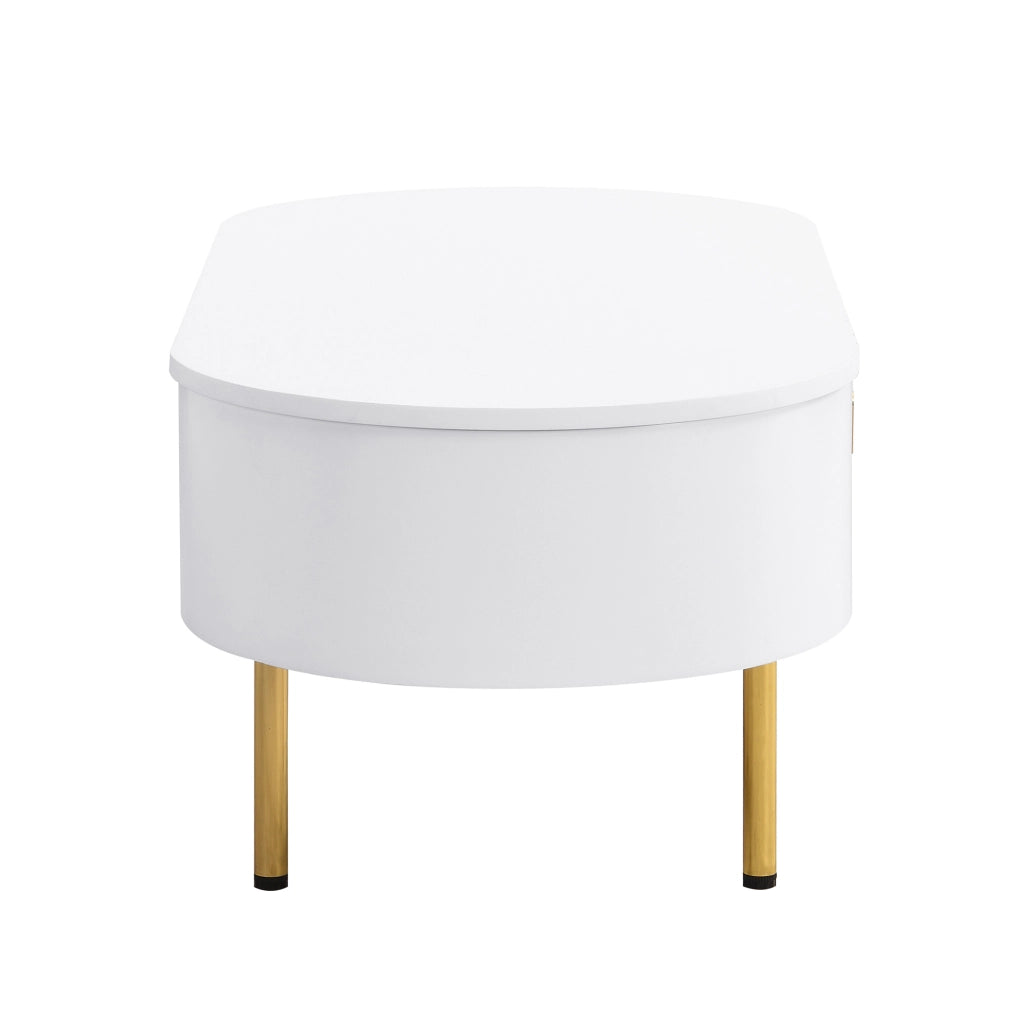Tavolino da salotto 108x50x40 cm con 2 cassetti; MDF bianco e oro