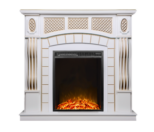 Camino Elettrico da Pavimento 112x115x30 cm Effetto Fiamma 1500W Amsterdam & Miriam Bianco