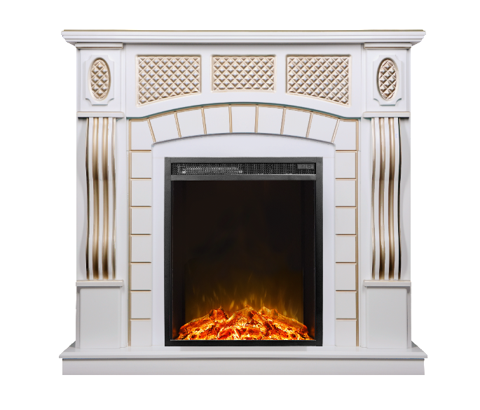 Camino Elettrico da Pavimento 112x115x30 cm Effetto Fiamma 1500W Amsterdam & Miriam Bianco