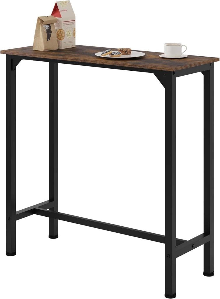 Tavolo da Bar Salvaspazio, Tavolo Alto da Cucina Stretto, bancone bar in Legno & Metallo per Home Bar Cucina, 100 x 40 x 100 cm, Rustico + Nero