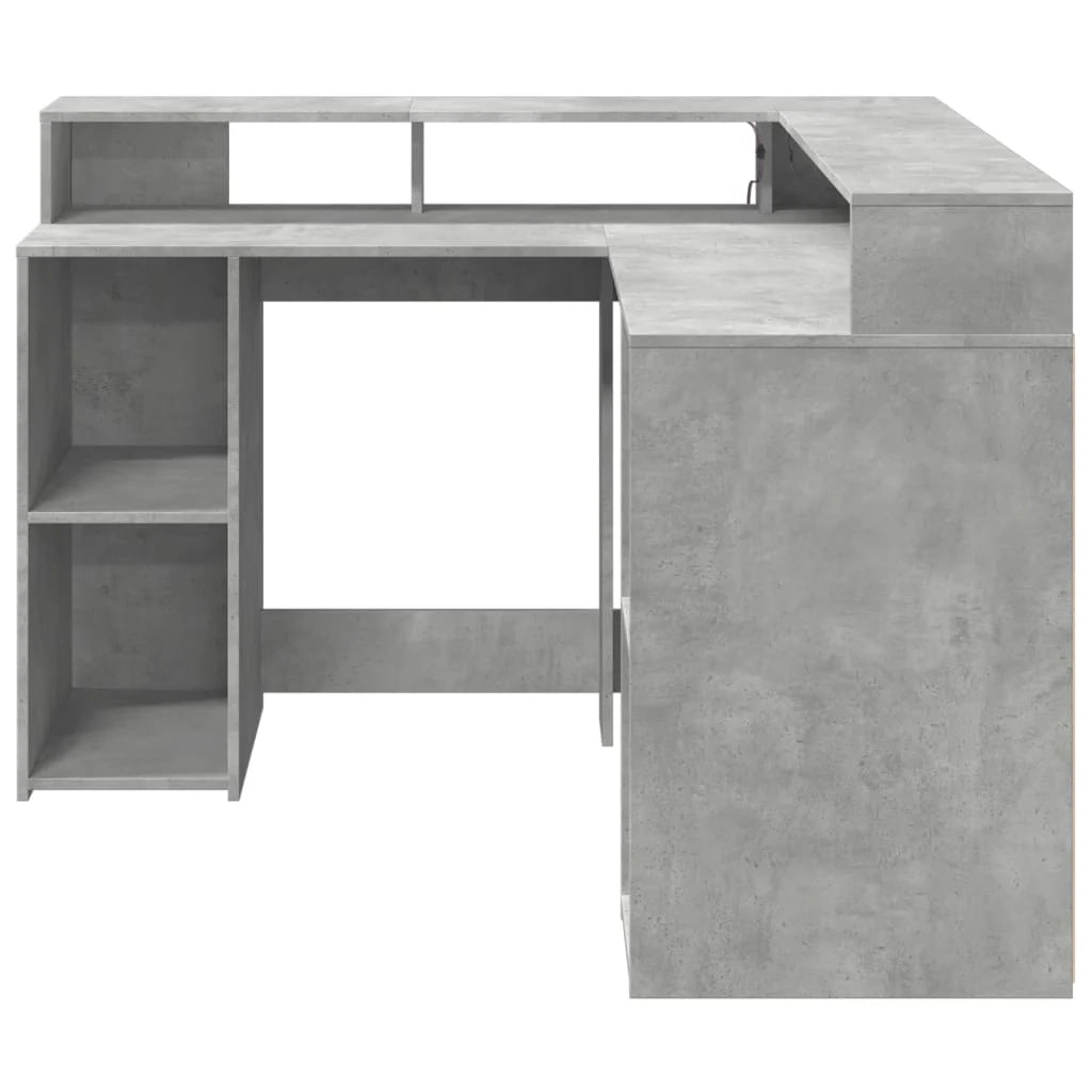 Scrivania tavolo postazione di lavoro mobile per computer mobile da studio con luci a LED 130 x 130 x 91 cm legno ingegnerizzato grigio 02_0023798