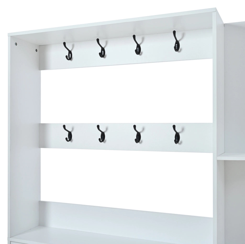 Garderoba ingresso con scarpiera ribaltabile; 8 ganci e 5 ripiani; 120 x 24 x 200 cm; bianco