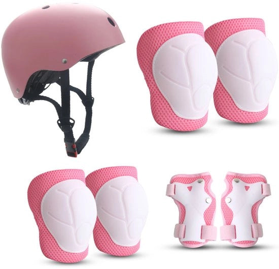 Set di protezione per ginocchia per bambini da 2 a 7 anni con casco, protezioni ginocchia e avambracci, attrezzatura protettiva per pattinaggio a rotelle, skateboard e bicicletta - rosa
