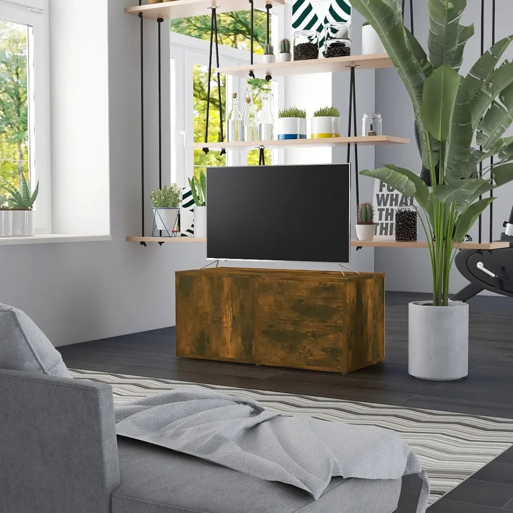 Mobile Porta TV Rovere Fumo 80x34x36 cm in Legno Multistrato 815495