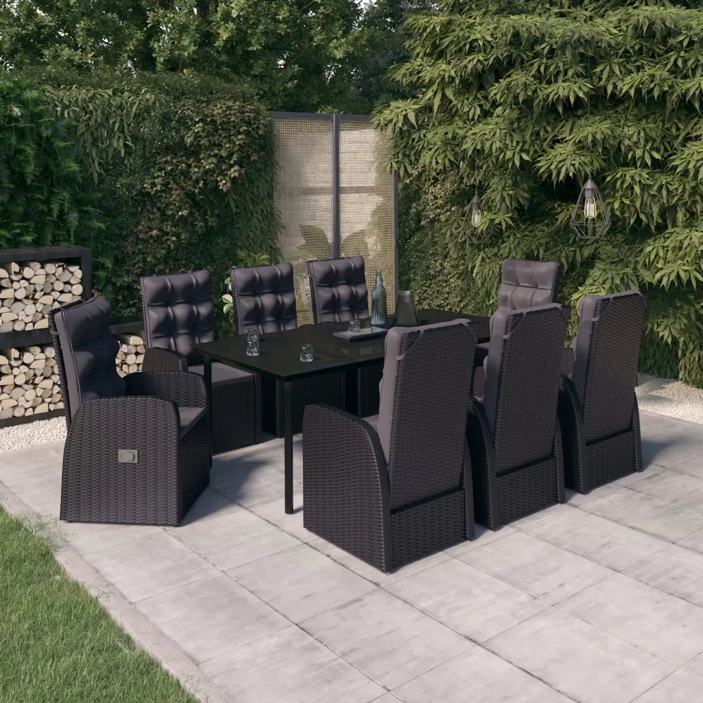 Set Mobili da Pranzo da Giardino 9 pz con Cuscini Nero cod mxl 41912