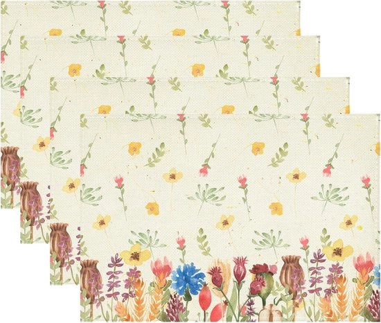 Placemats in tessuto, 4 pezzi placemats di tessuto con fiori primaverili, placemats lavabili, placemats in lino per feste, decorazione da tavola per la cucina (44 * 33cm)