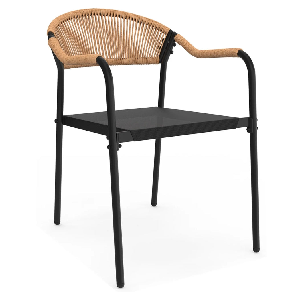 IDMarket - Set di mobili da giardino MADEIRA tavolo 150 cm e 6 sedie in corda e textilene nero e rattan chiaro