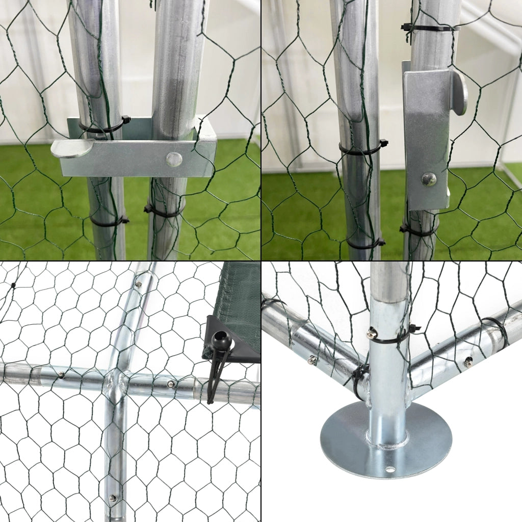 Gabbia per Pollame Wels con Tettuccio Parasole e Recinzione Rete Metallica 3x6x2 m pro.tec