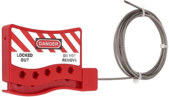 Blocco di Sicurezza Verstelbare - Lockout/Tagout - ABS/Roestvrij Stabile - 5 Fessure per Cavi - Adatto per Ambienti Industriali/Explosivi - Lunghezza del Cavo 2 m