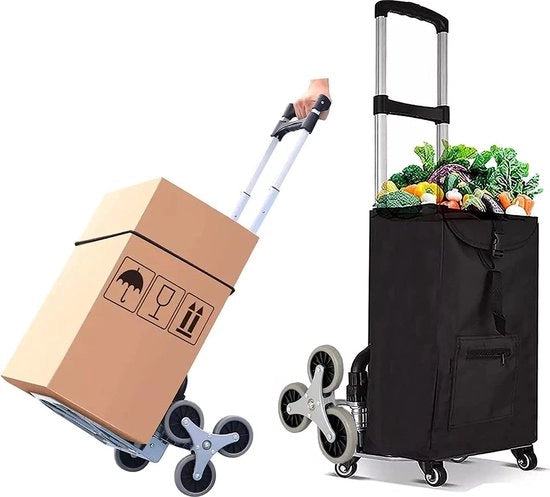 Carrello pieghevole con rampa per scalare - maniglia regolabile in altezza su tre livelli - con 6 ruote silenziose TPR e sacchetto impermeabile rimovibile per uso multifunzionale - realizzato in alluminio