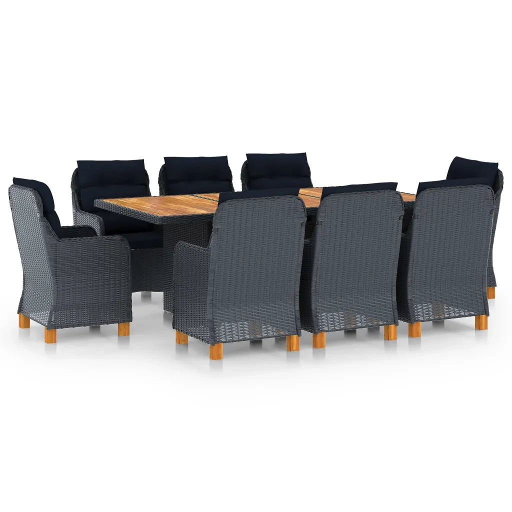 Set da Pranzo da Giardino 9pz e Cuscini Polyrattan Grigio Scuro cod mxl 36194