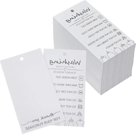 Etichette di lavaggio per capi con simboli minimi - 160 pezzi - carta bianca - dimensioni 89x50mm - istruzioni per la cura dei materiali - etichette per camicie, cappelli, maglie e coperte in lana