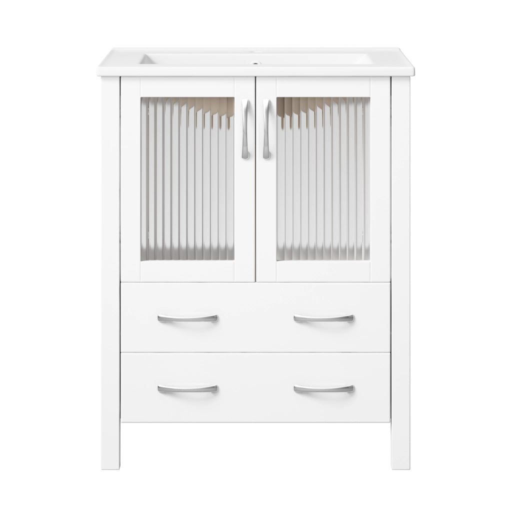 Mobile sottolavabo con 2 cassetti e lavabo in ceramica - per bagno - 61x47x86 cm - bianco