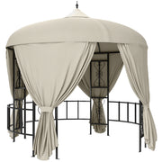 Gazebo da Giardino Rotondo ?3m con Tende e Prese d'Aria in Metallo e Poliestere, Beige