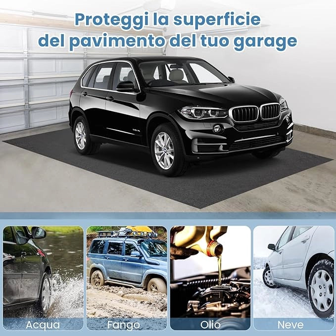 Tappetino per Pavimento del Garage, 252,5 x 221 CM, Assorbente per Perdite d'olio, Riutilizzabile e Lavabile, Protegge il Pavimento del Garage e della Bottega, Fondo Antiscivolo e Impermeabile