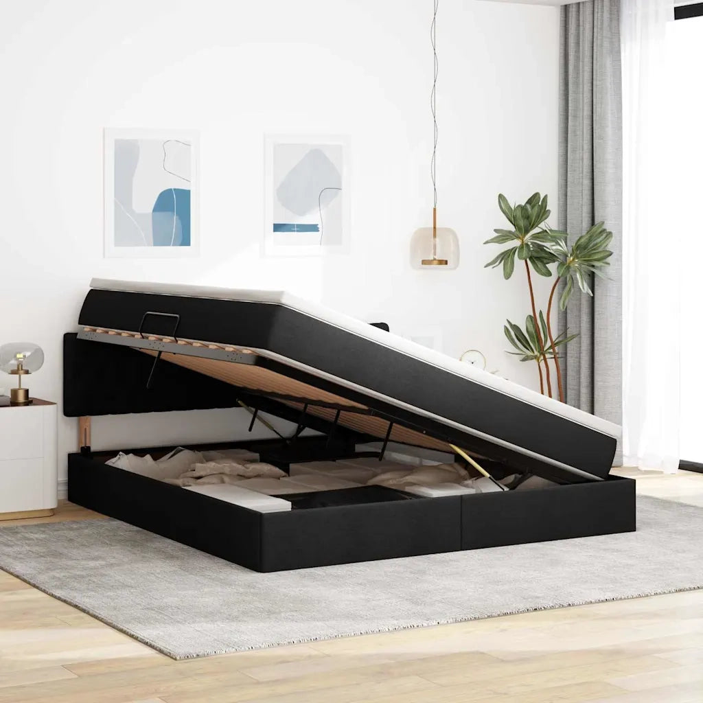 Letto con contenitore LED e materasso Nero 160 x 200 cm Tessuto