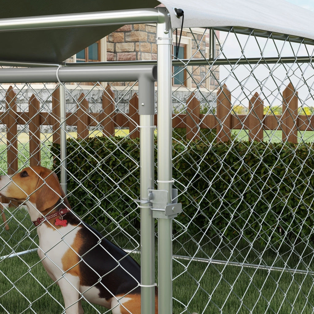 Recinto per Cani Taglia Media da Esterno 200x200x150 cm con Tetto Impermeabile Argento