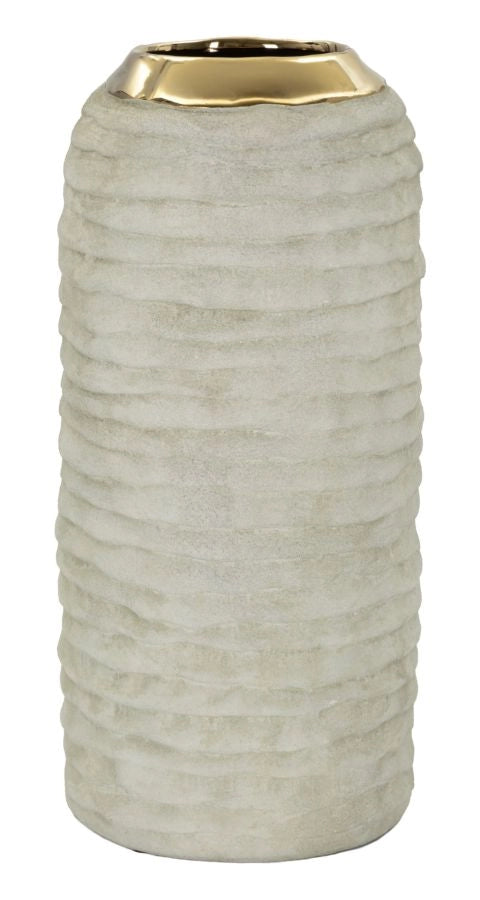 Vaso Lima Ø14x30 cm in Ceramica Grigio e Oro