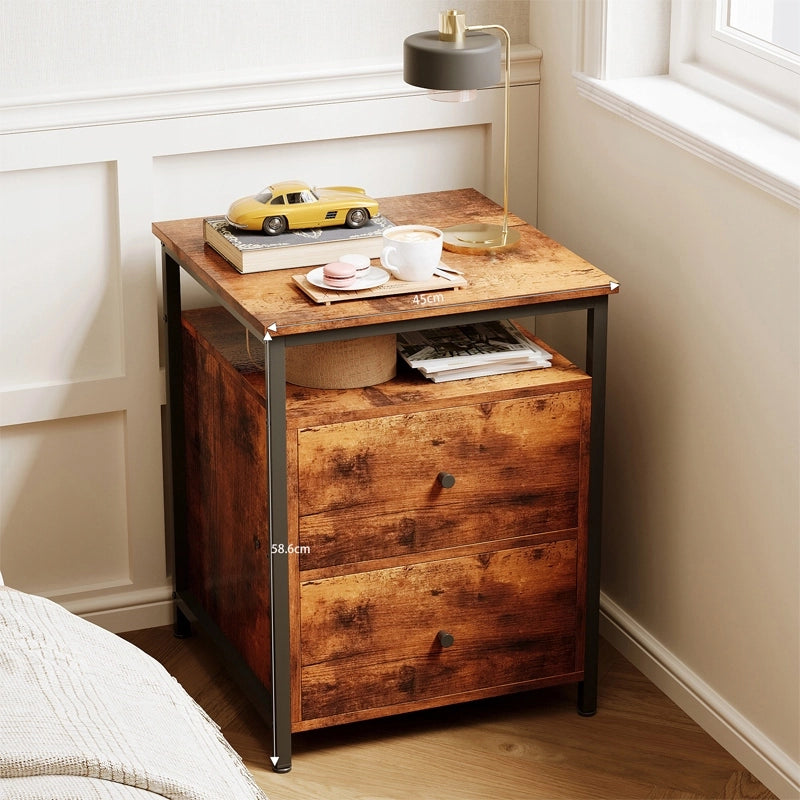 Comodino tavolino per camera da letto soggiorno cassetti loft marrone rustico retrò
