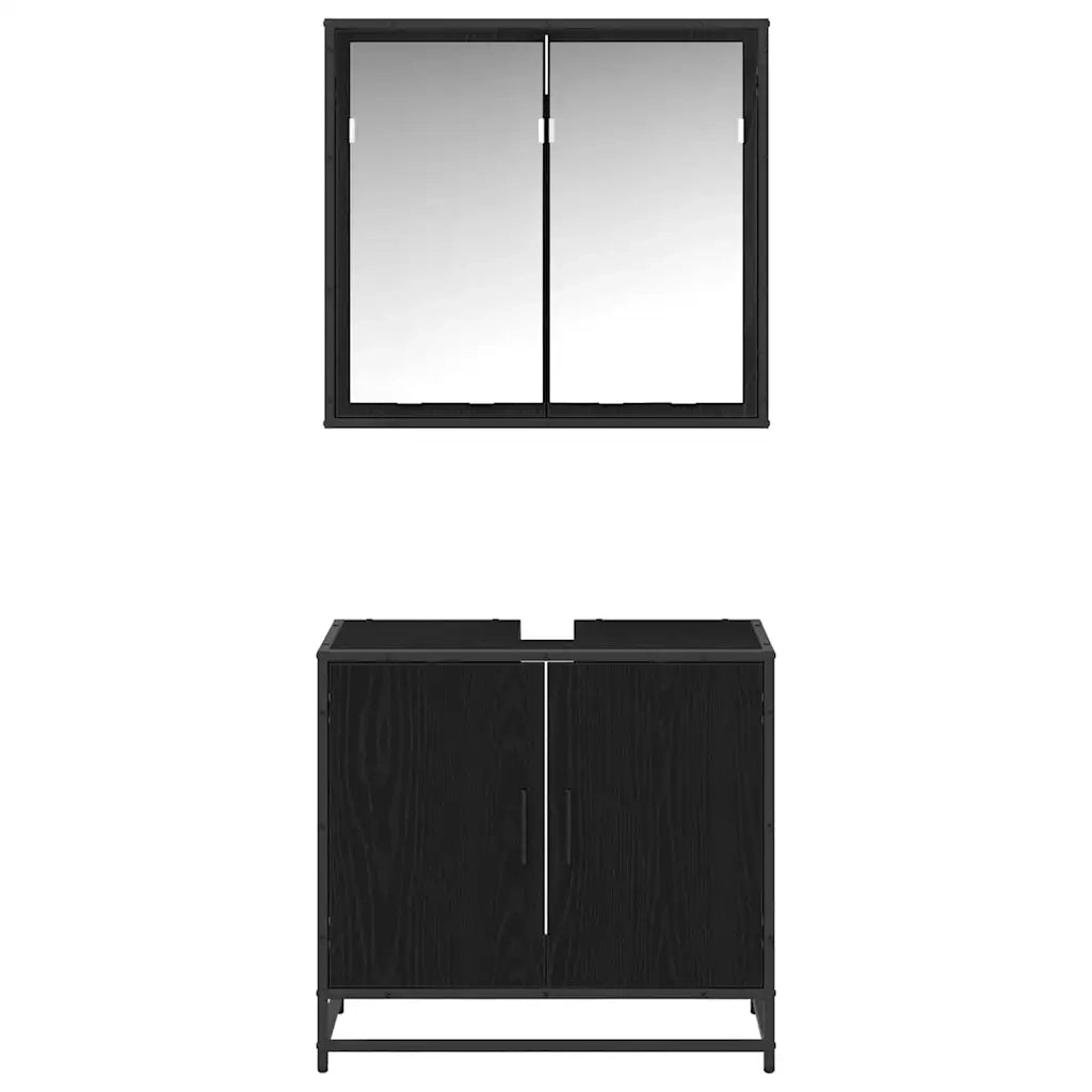 Set di mobili per il bagno 2 pcs Rovere Nero Legno multistrato 3402470