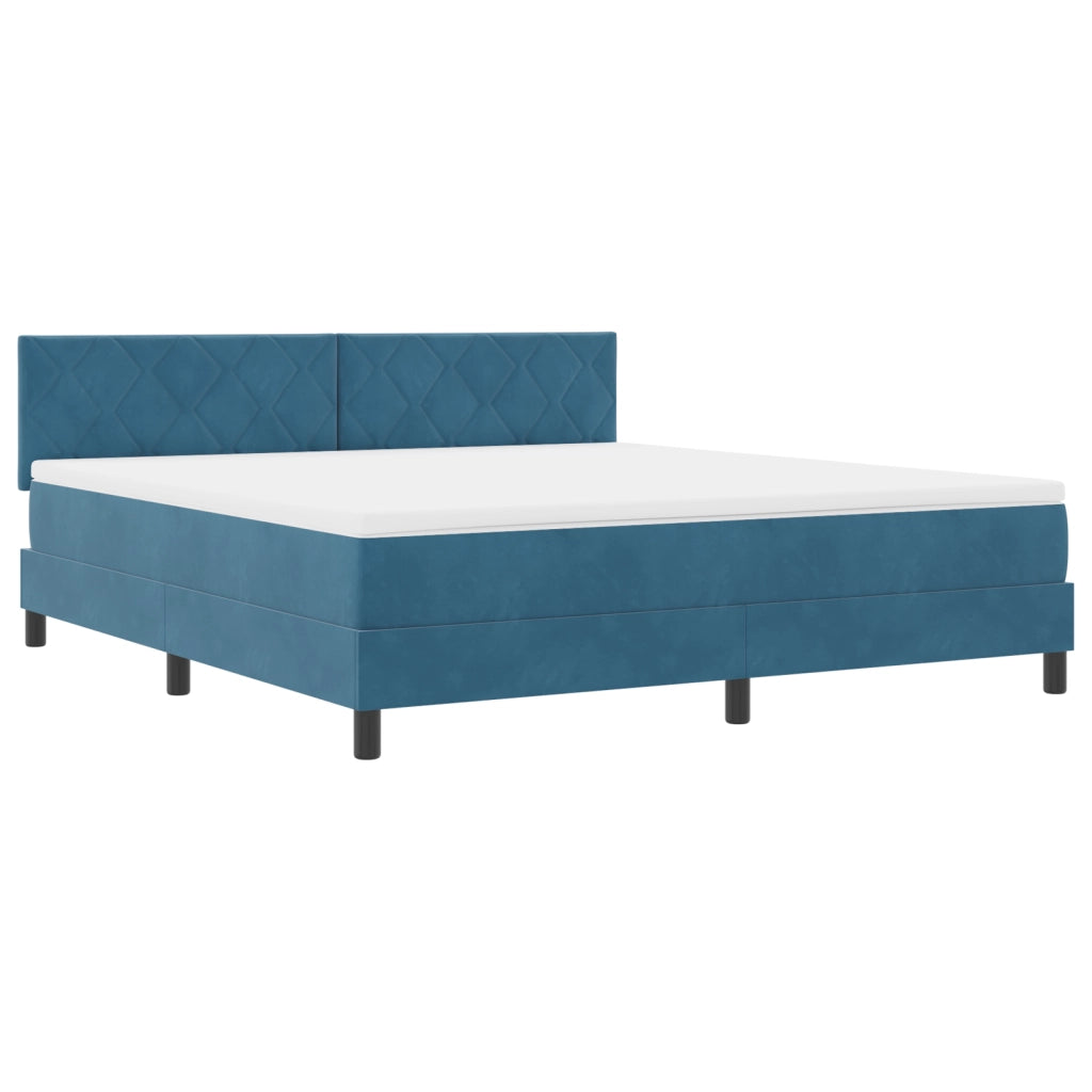 Letto Box Spring con Materasso Blu Scuro Super King Velluto