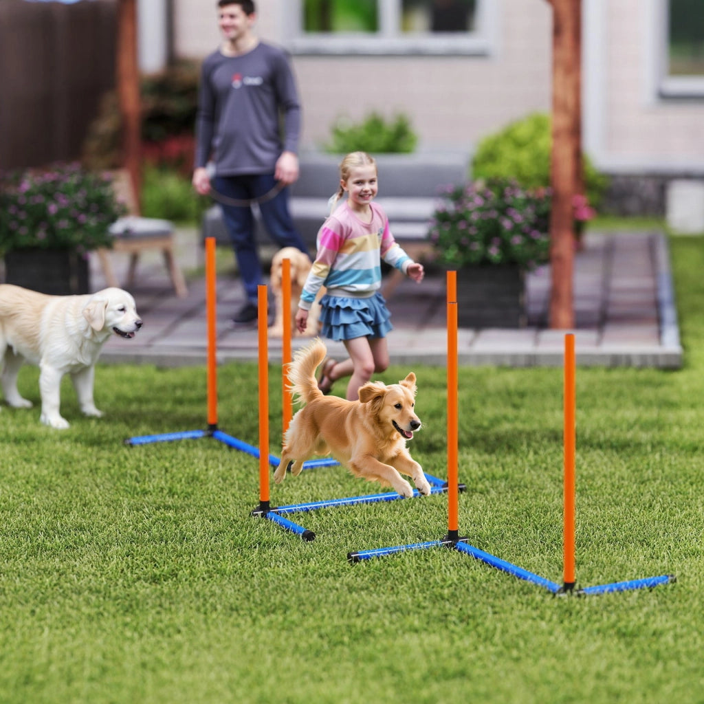Set Agility per Cani 3 Pezzi con Stanghe Slalom e Borsa ¨C Zephmum ¨C Arancione