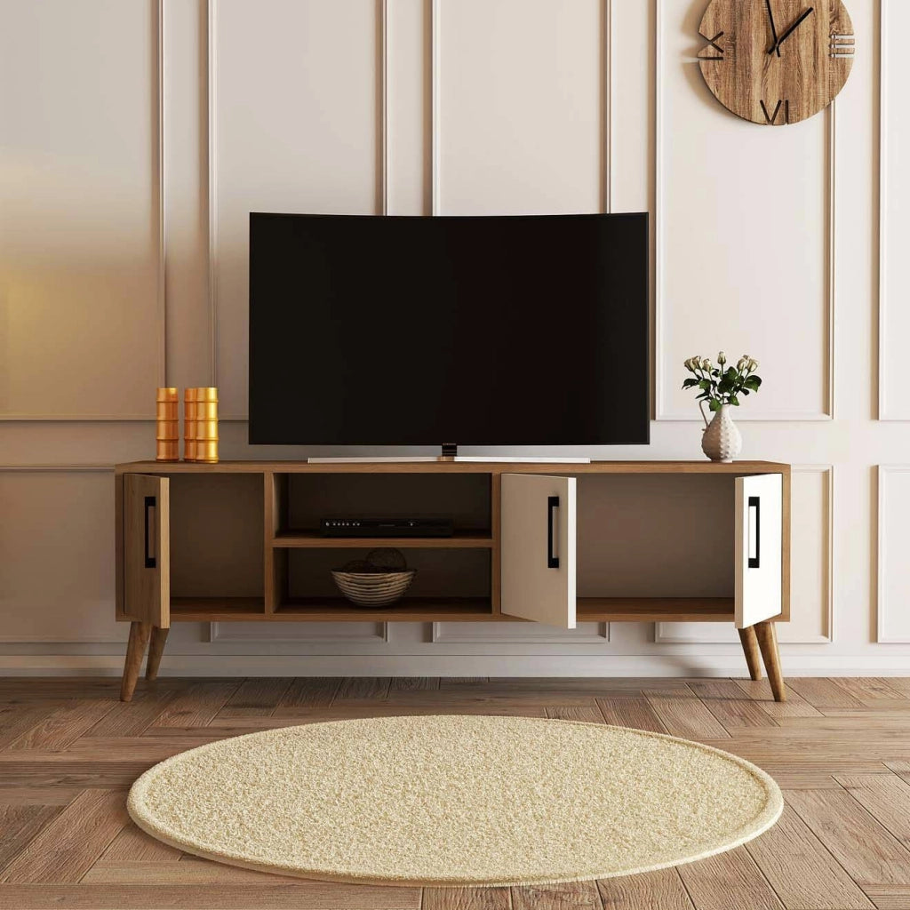 Brugine, Mobile Porta tv un Ripiano, 150x34x52h cm Marrone Quercia