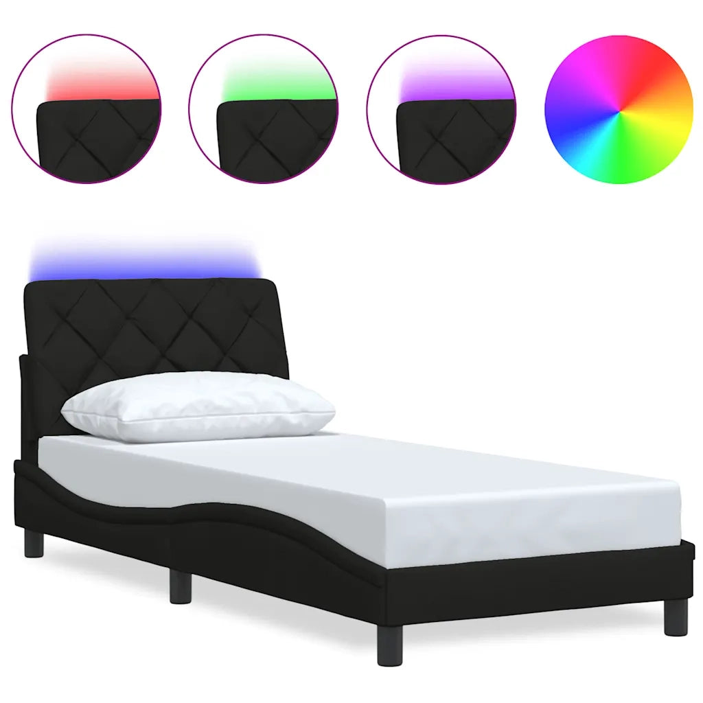 Giroletto con LED senza Materasso-Struttura Letto Nero 90x190 cm in Tessuto