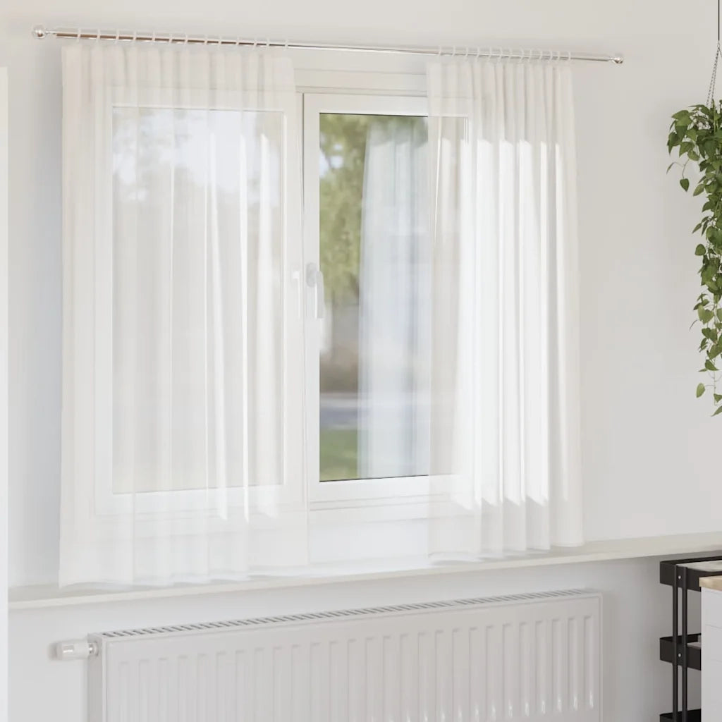 Tende in Voile con Tasche per Aste 2 pz Bianco