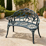 Panca da giardino a 2 posti in ferro verde antico con motivo floreale e design vintage 100 × 54 × 78 cm