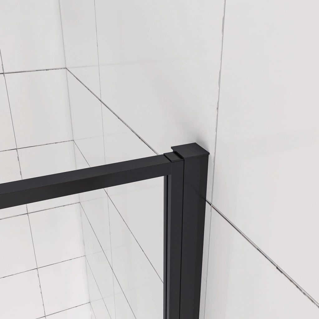 90x185 cm Box Doccia per Nicchia Porta Battente Verso Esterno in Vetro Temperato Trasparente Anticalcare 6 mm Profilo Nero Opaco