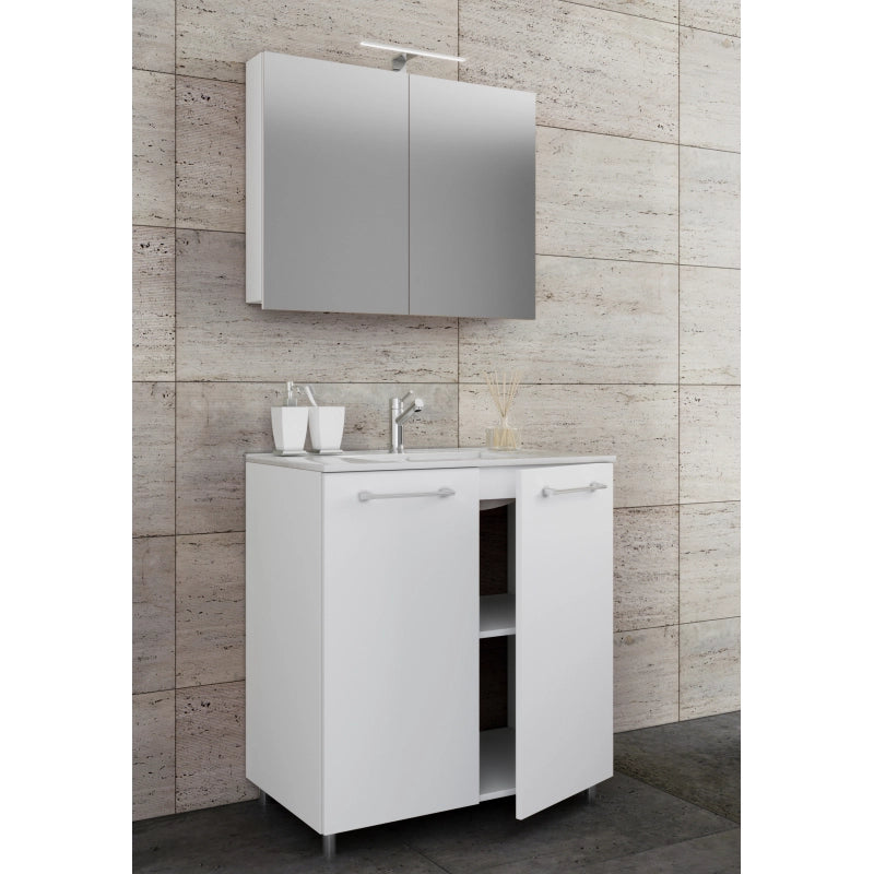 Completo di Ezooza Mobile Sospeso con 2 sportelli Large con lavabo in ceramica di alta qualità e mobile specchio, Bianco ,