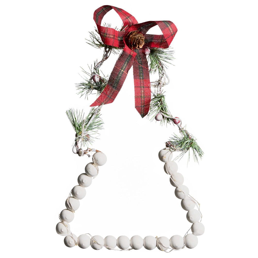 Set di 3 decorazioni natalizie in legno di abete bianco con luci LED da appendere all'albero di Natale, realizzate a mano in stile tradizionale