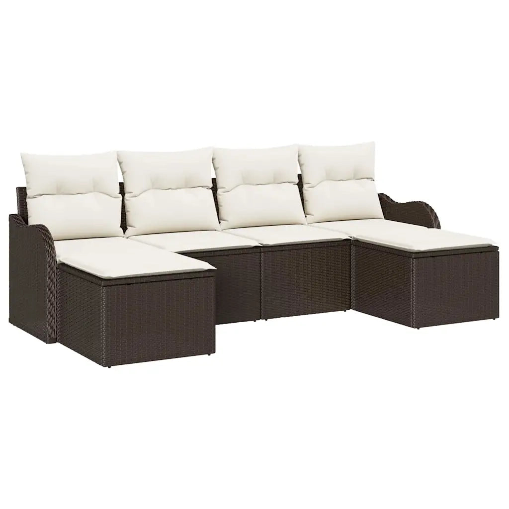 Set Divano da Giardino con cuscino 6 pcs Marrone Poly Rattan
