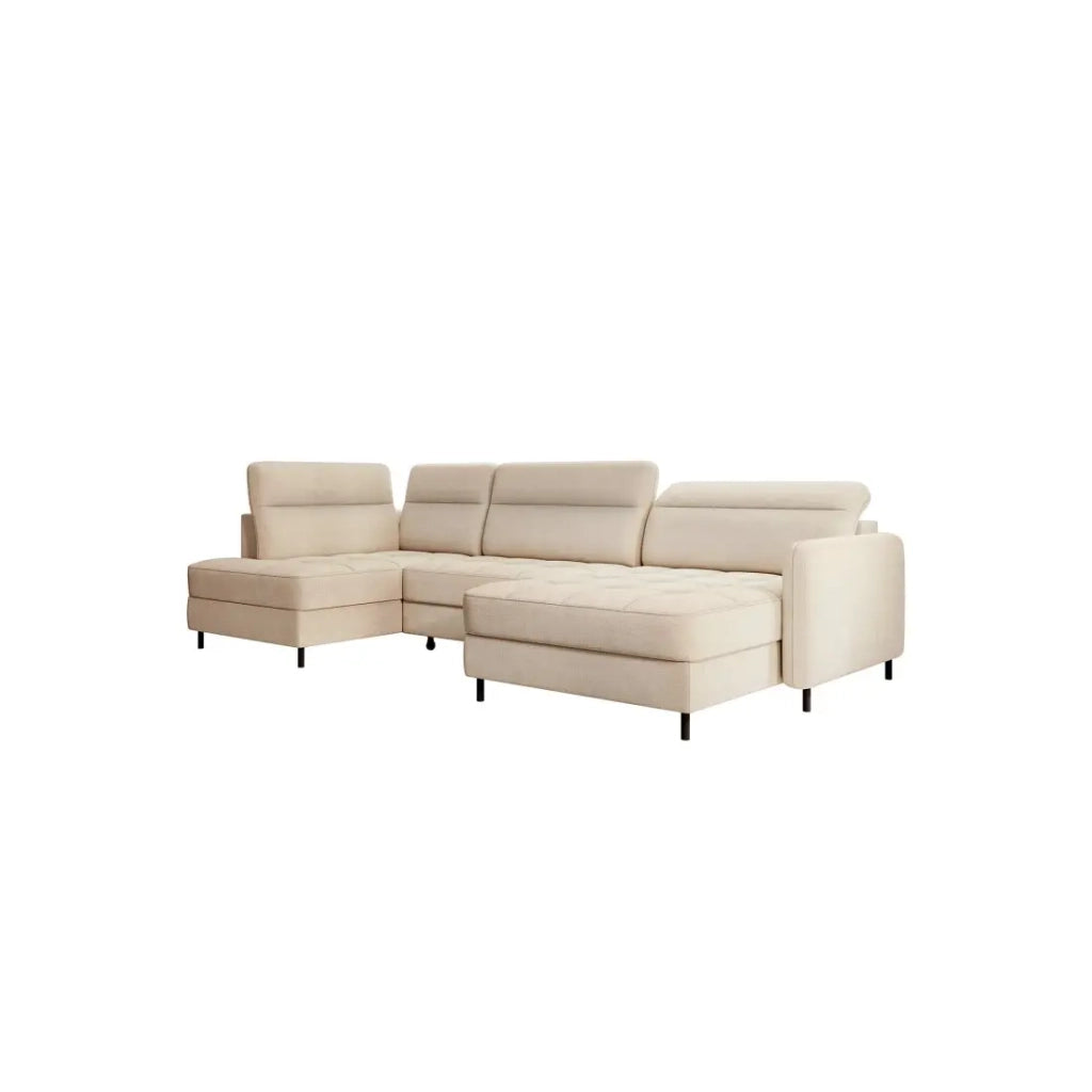 Divano angolare convertibile BERTHO 306 cm beige crema in ciniglia – Angolo destro con contenitore