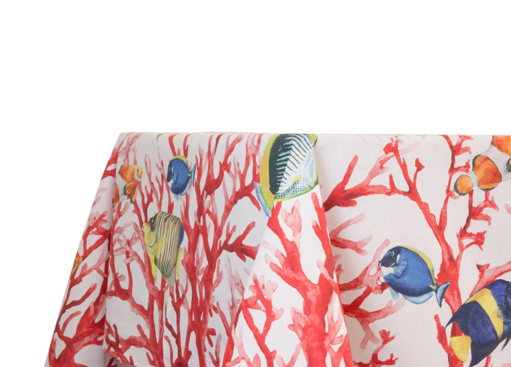 Tovaglia Copritavolo Cucina In 100% Cotone Stampa Digitale Disegno Oceano - 140x240 - Rosso