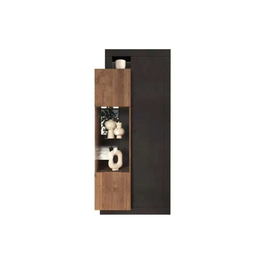 Vetrina 2 porte collezione DOMI. Colori grigio antracite e rovere scuro.