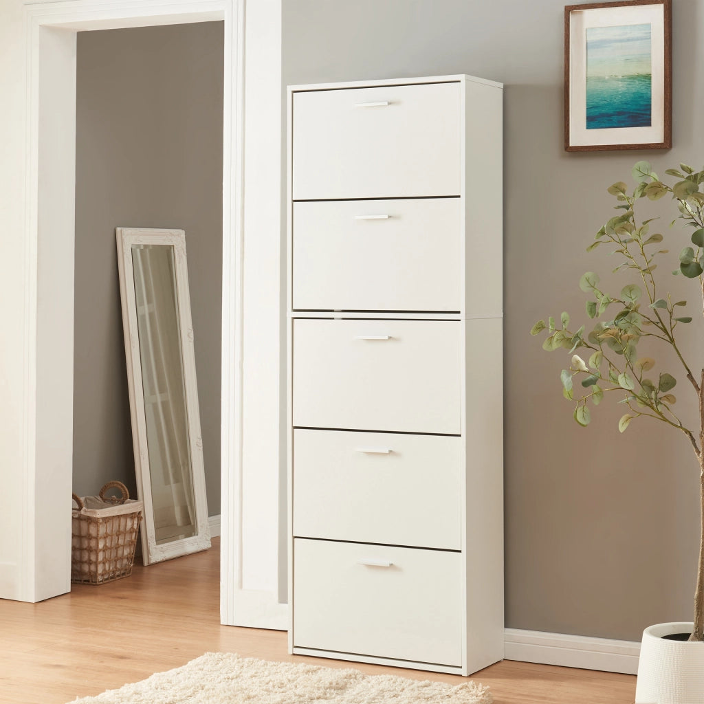 Scarpiera Sykkylven con 5 Contenitori Ribaltabili - Bianco [en.casa]