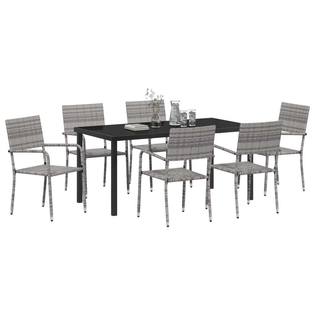 Set da Pranzo da Giardino 7 Pezzi Grigio in Polyrattan