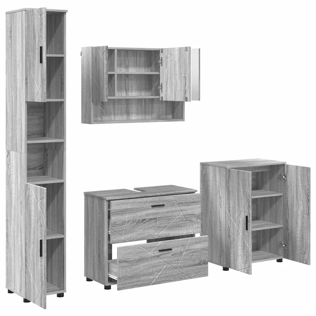 Set di mobili per il bagno con cassetto 4 pcs Grigio Sonoma